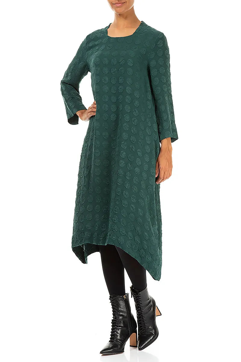 Square Neck Bubble Peacock Silk Dress 3