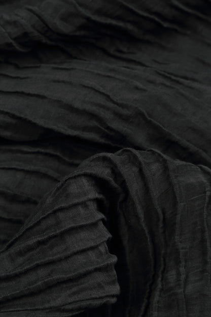 Square Neck Crinkled Black Silk Linen Blouse 5