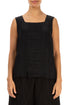 Square Neck Crinkled Black Silk Linen Blouse 1