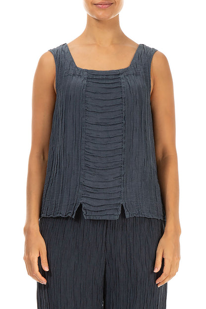 Square Neck Crinkled Graphite Silk Linen Blouse 1