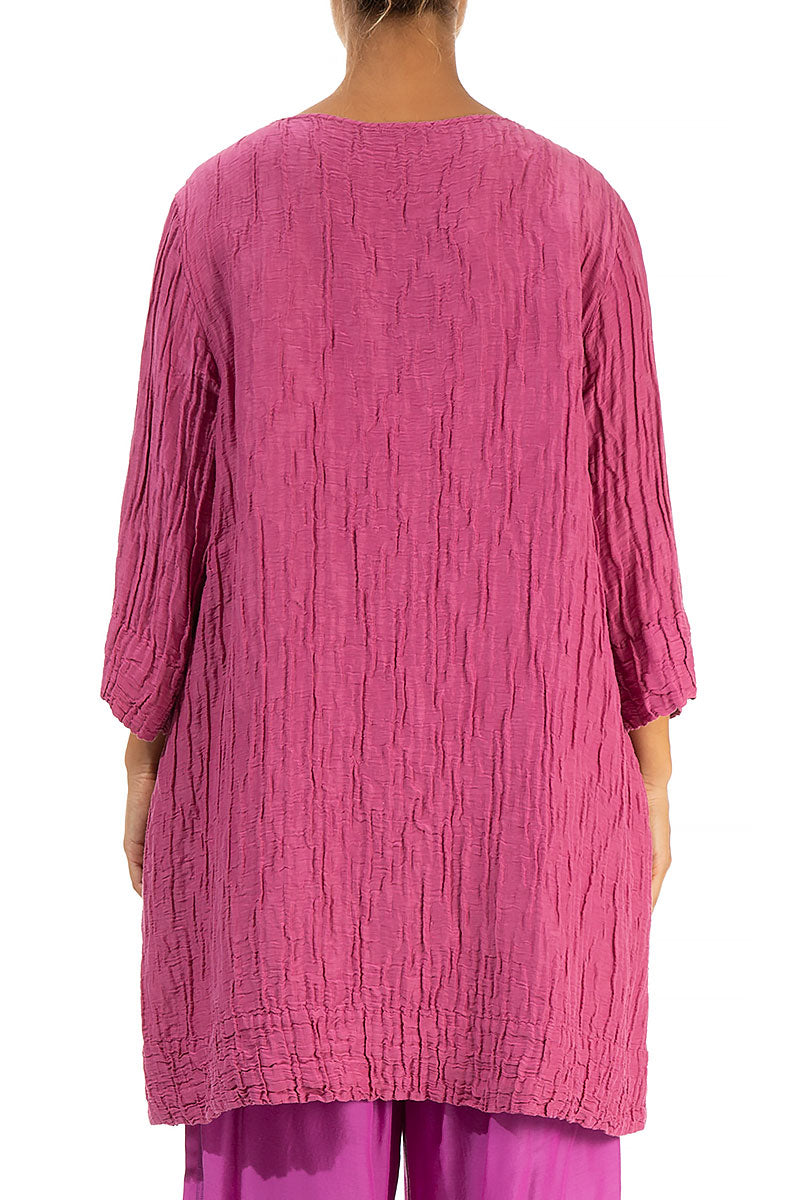 Square Neck Crinkled Light Orchid Silk Tunic