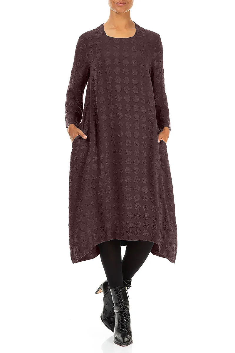 Square Neck Deep Plum Bubble Silk Dress 3