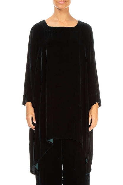 Square Neck Emerald Silk Velvet Tunic