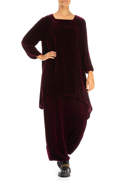 Square Neck Magenta Silk Velvet Tunic