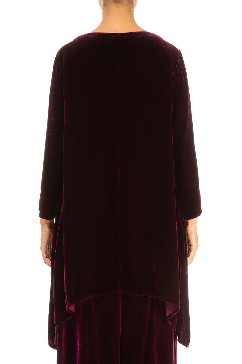 Square Neck Magenta Silk Velvet Tunic