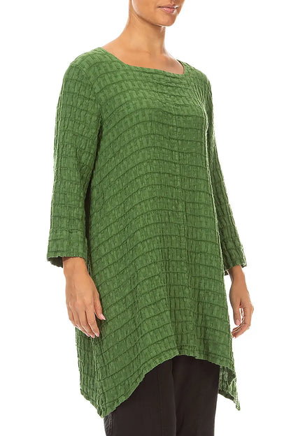Square Neck Shamrock Green Textured Linen Tunic