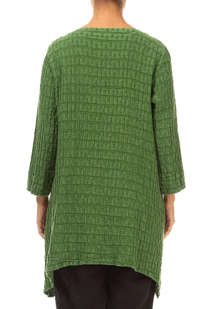 Square Neck Shamrock Green Textured Linen Tunic