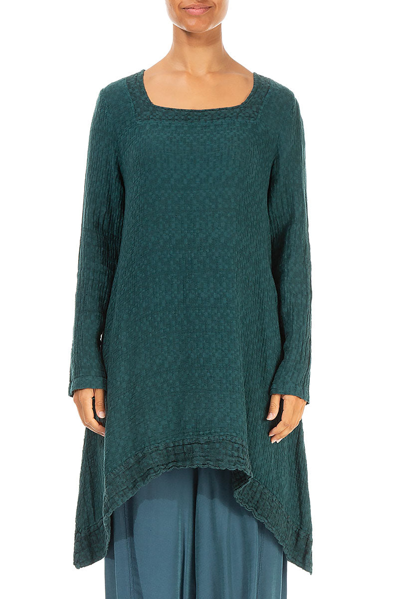 Square Neck Teal Textured Linen Tunic