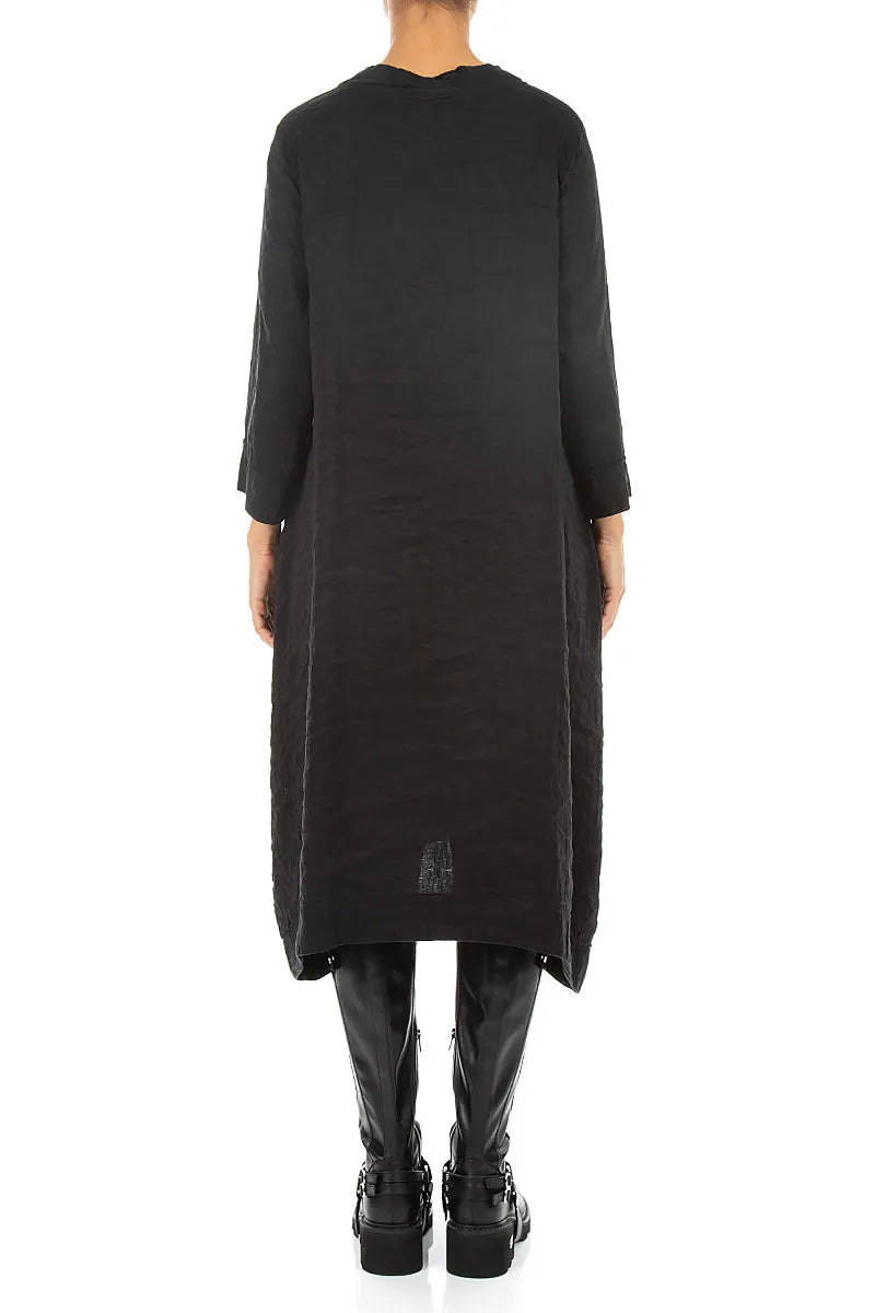 Square Neck Textured Black Silk Dress 2