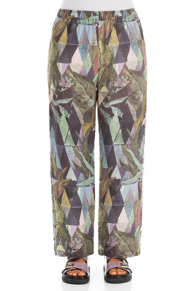 Straight Art Mosaic Linen Trousers