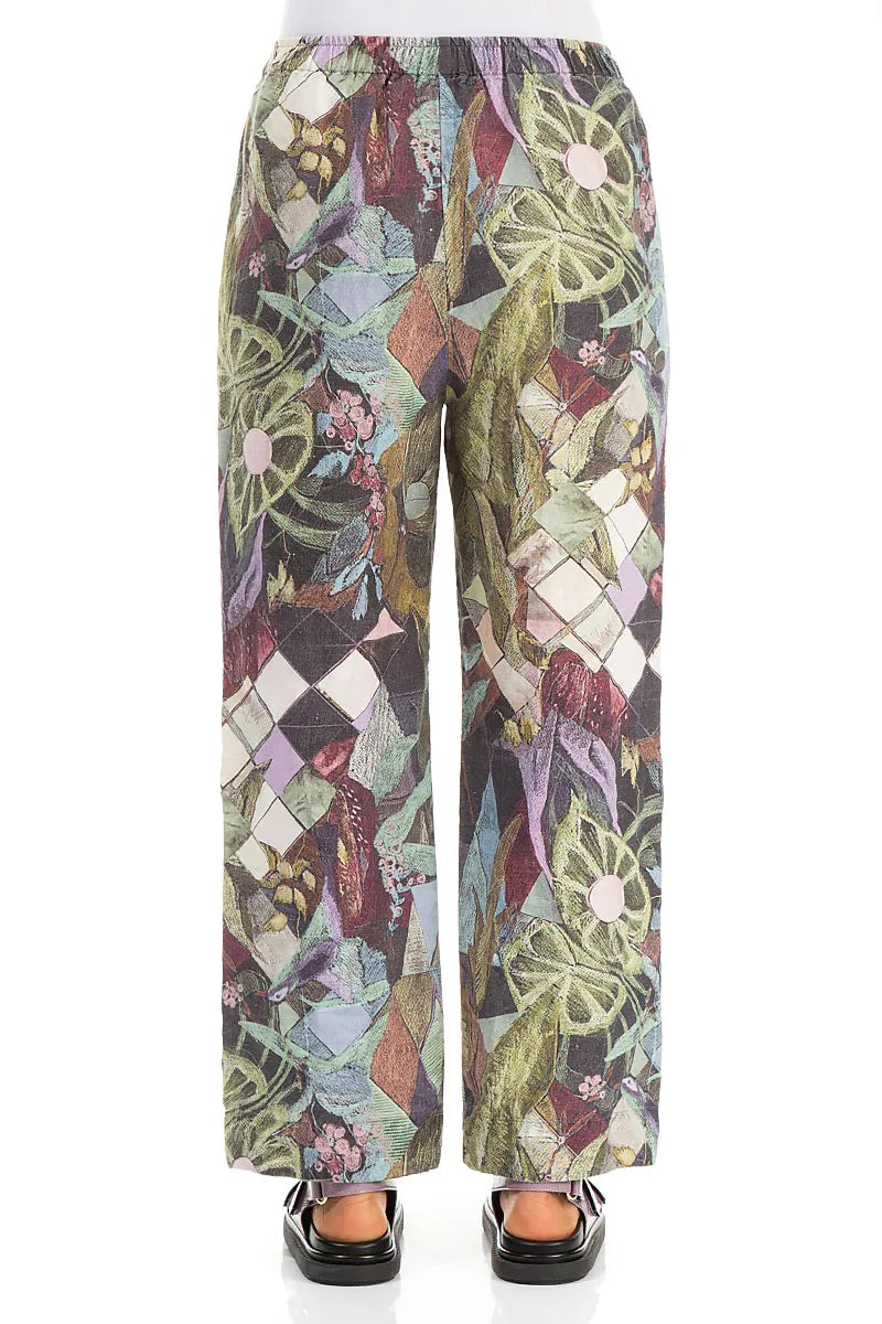 Straight Art Mosaic Linen Trousers