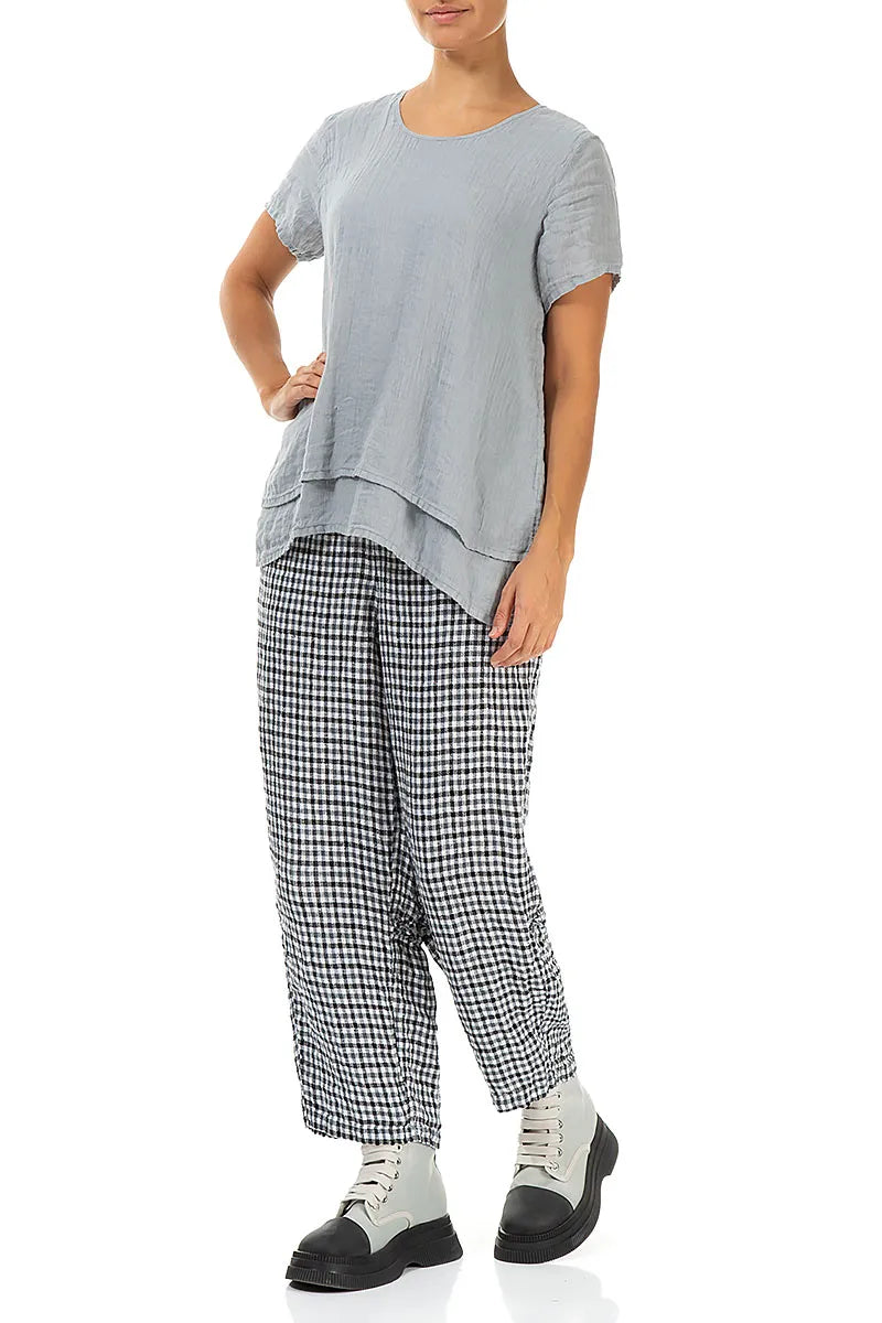 Straight Back Seam Heritage Check Linen Trousers 4