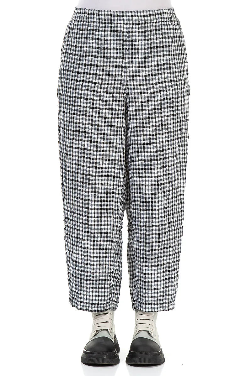 Straight Back Seam Heritage Check Linen Trousers 1