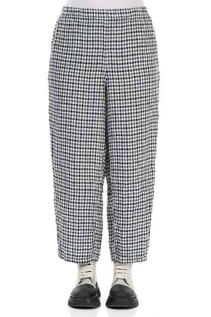 Straight Back Seam Heritage Check Linen Trousers 1