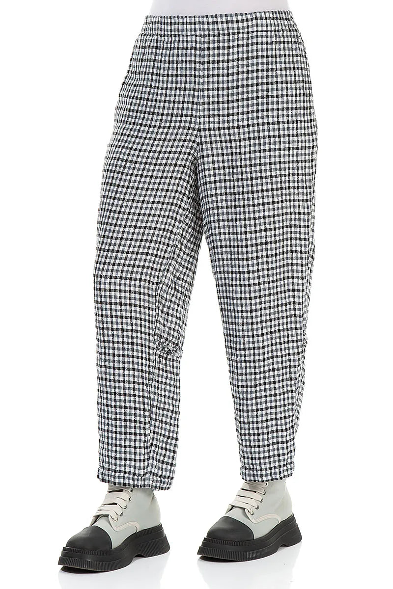 Straight Back Seam Heritage Check Linen Trousers 3