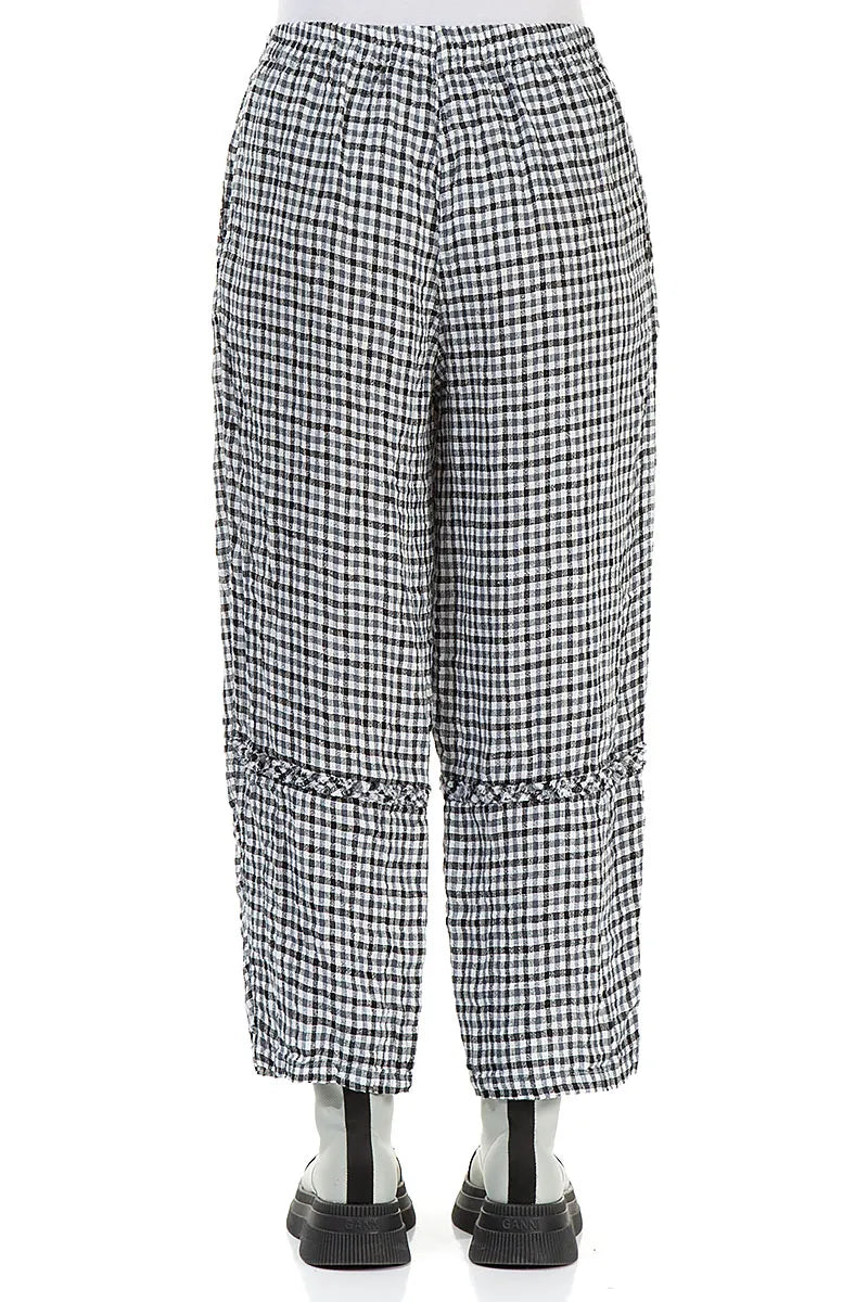 Straight Back Seam Heritage Check Linen Trousers 2