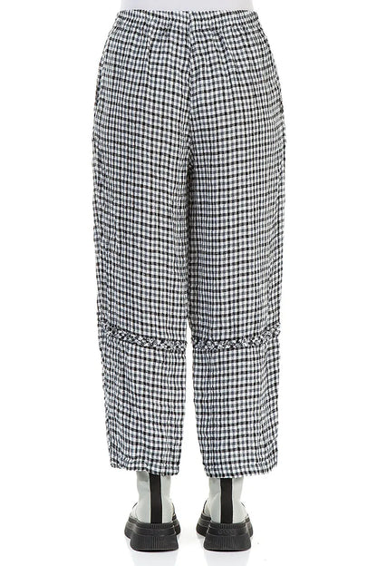 Straight Back Seam Heritage Check Linen Trousers 2