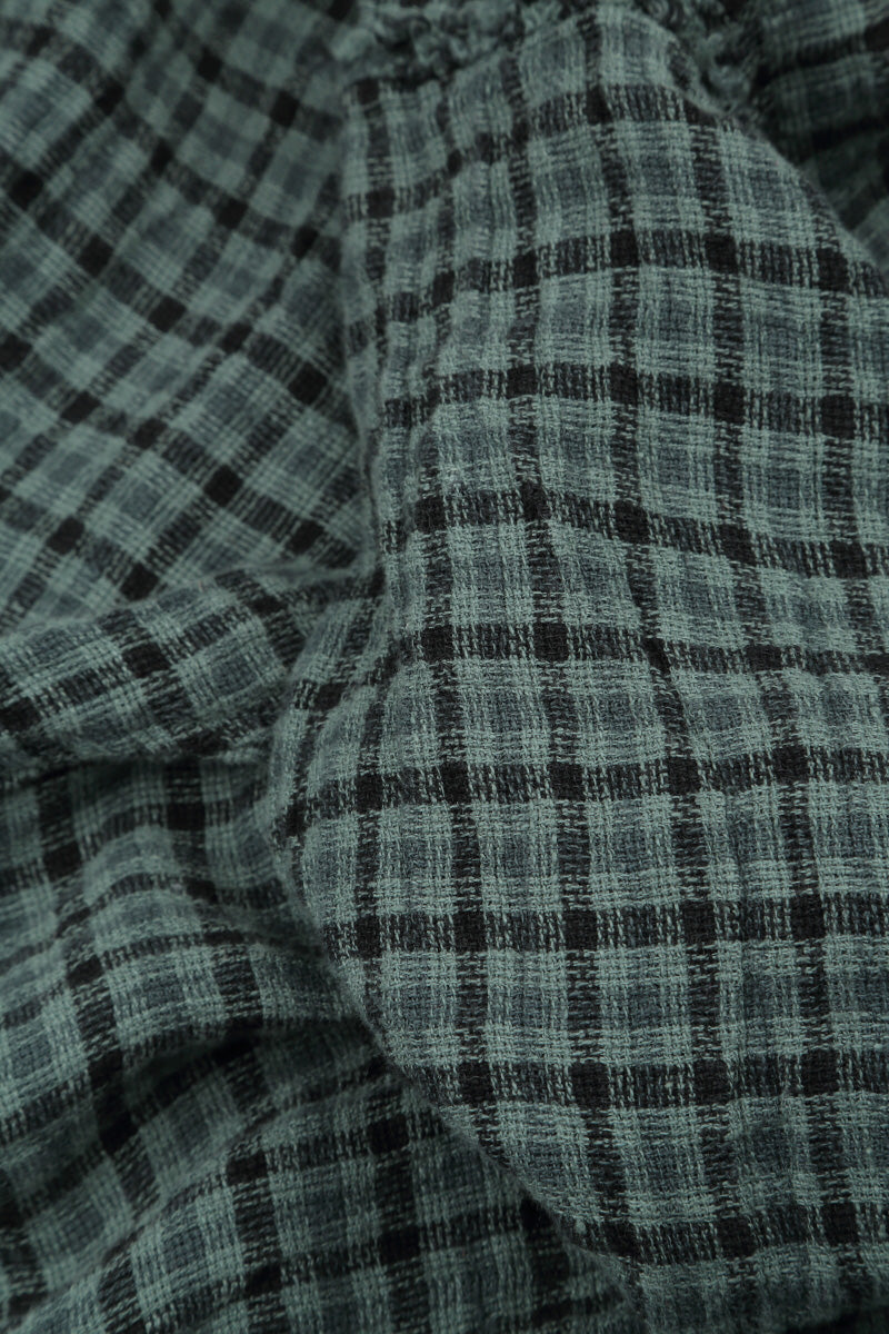 Straight Back Seam Sage Heritage Check Linen Trousers 5