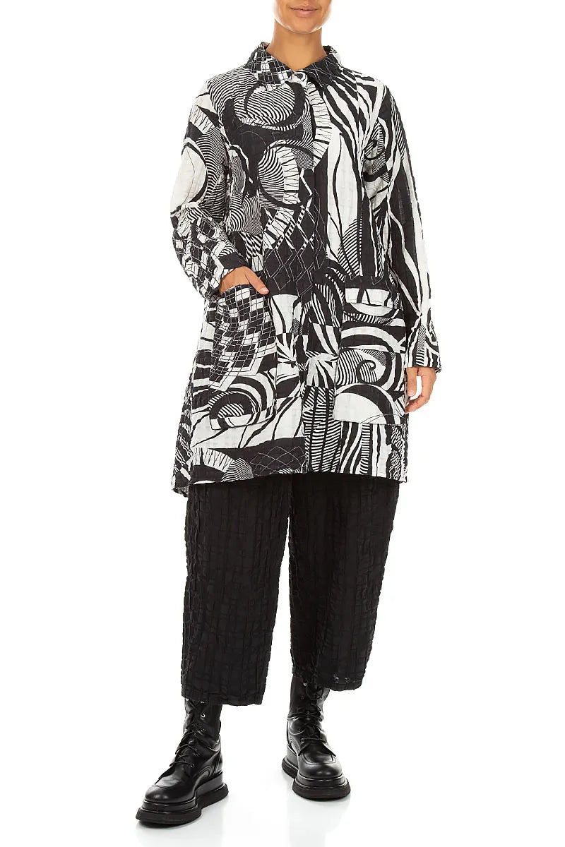 Straight Black Checkered Linen Cotton Trousers