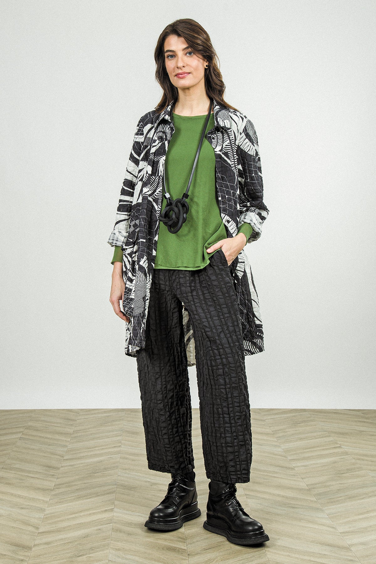 Straight Black Checkered Linen Cotton Trousers