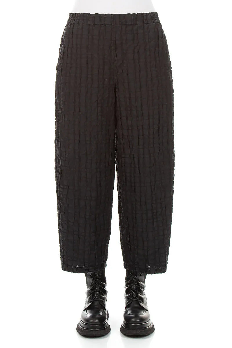 Straight Black Checkered Linen Cotton Trousers