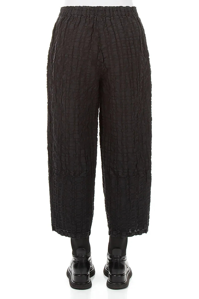 Straight Black Checkered Linen Cotton Trousers