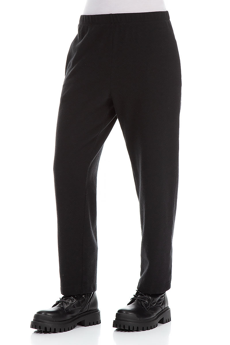 Straight Black Rib Cotton Wool Trousers