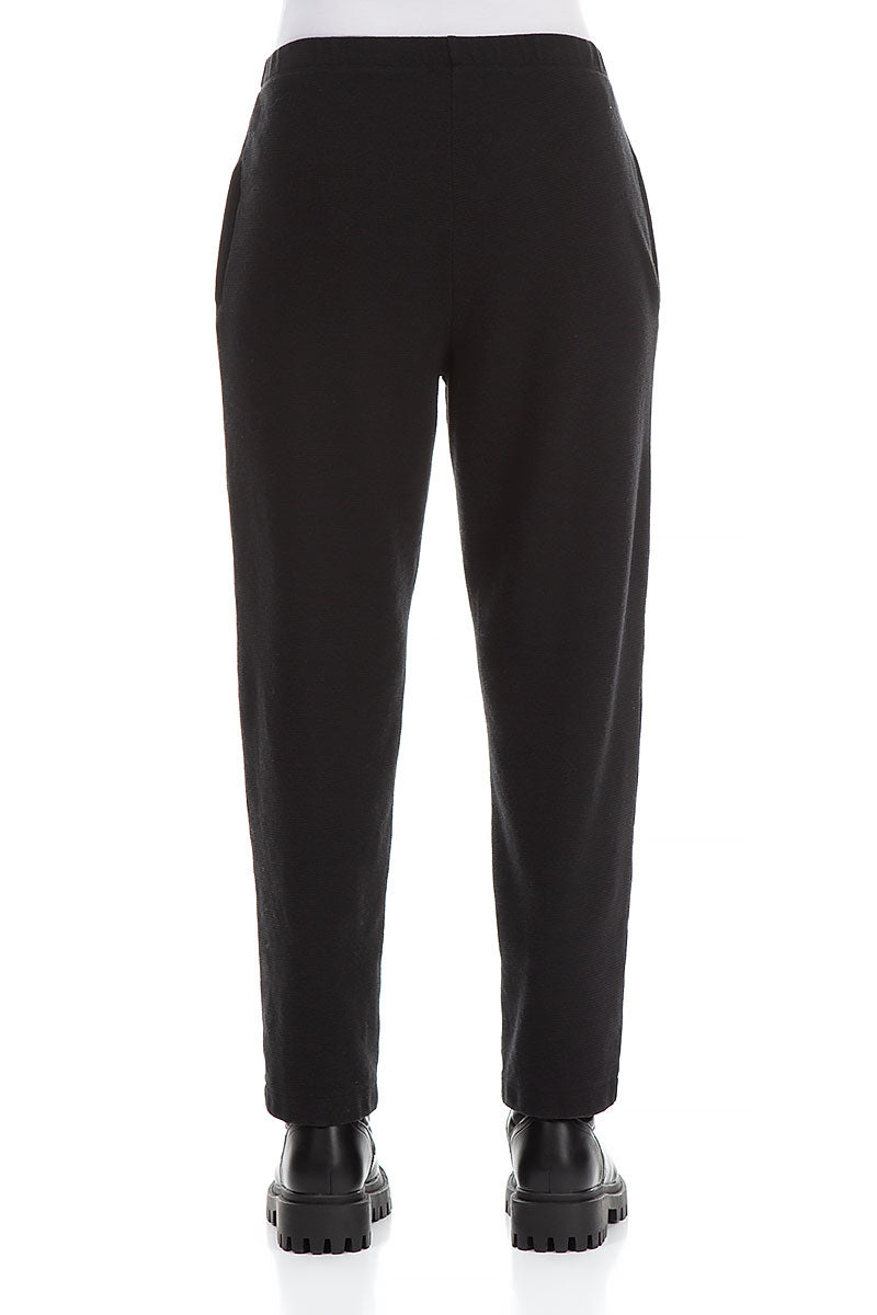 Straight Black Rib Cotton Wool Trousers