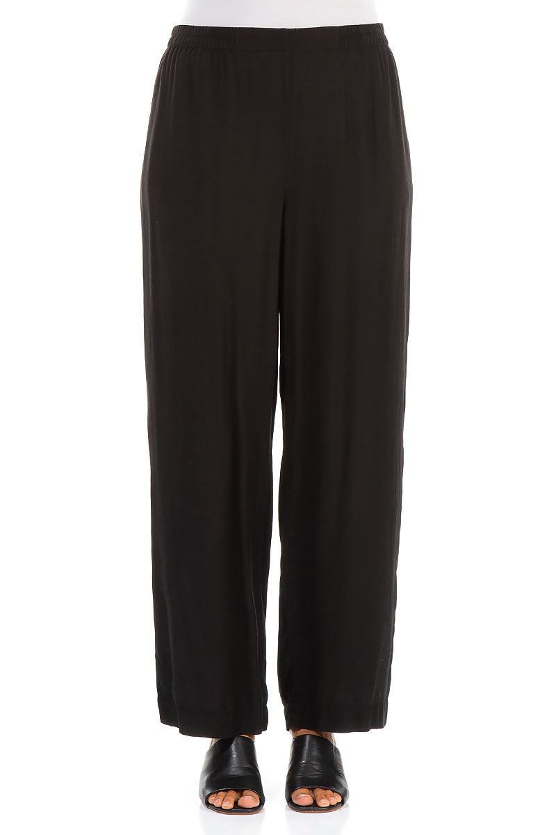 Straight Black Silk Bamboo Trousers