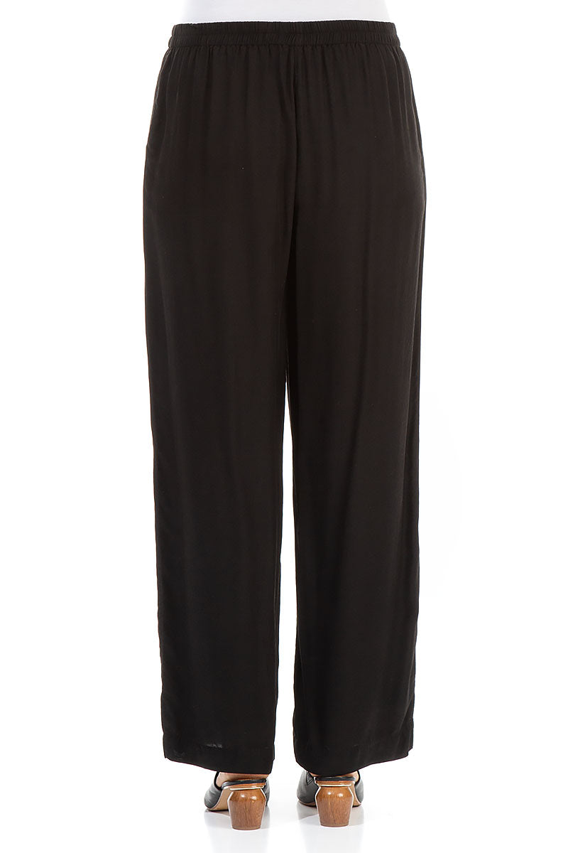 Straight Black Silk Bamboo Trousers