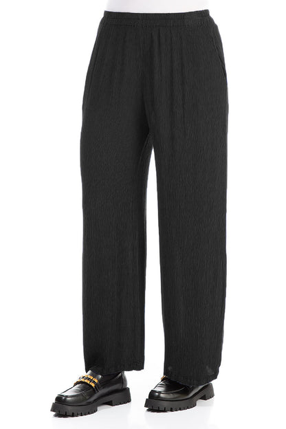 Straight Black Silk Viscose Trousers