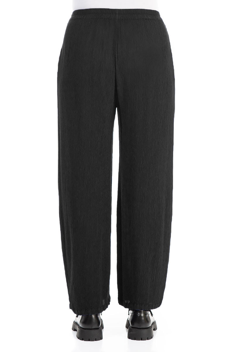 Straight Black Silk Viscose Trousers