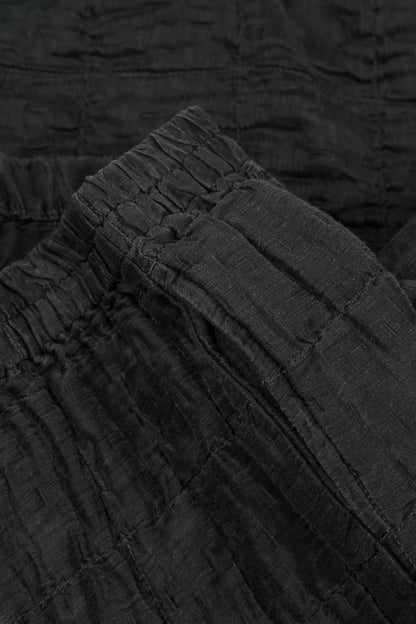 Straight Charcoal Pleated Silk Linen Trousers