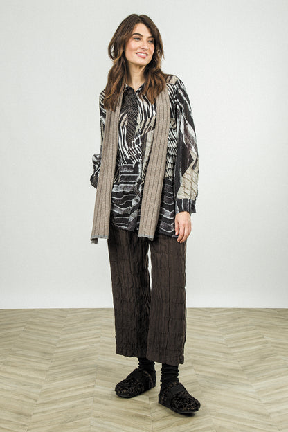 Straight Charcoal Pleated Silk Linen Trousers
