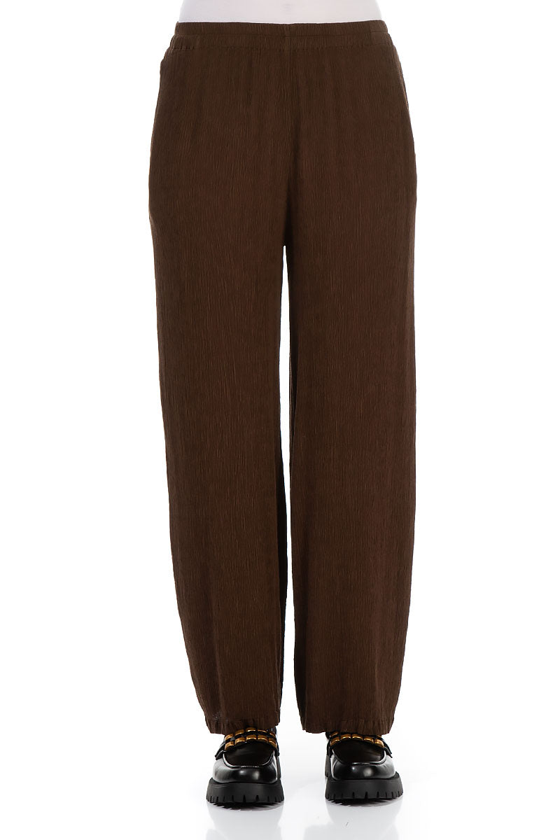 Straight Chocolate Silk Viscose Trousers