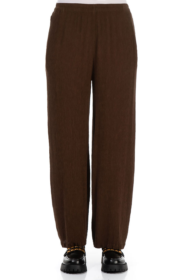 Pantalon droit en soie viscose chocolat