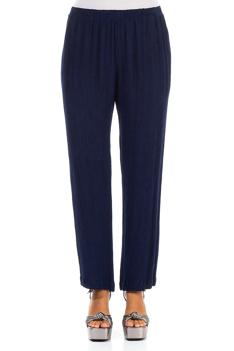 Straight Cobalt Blue Silk Viscose Trousers