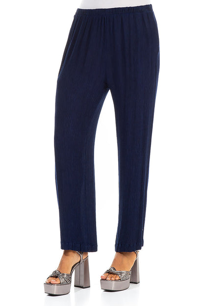 Straight Cobalt Blue Silk Viscose Trousers