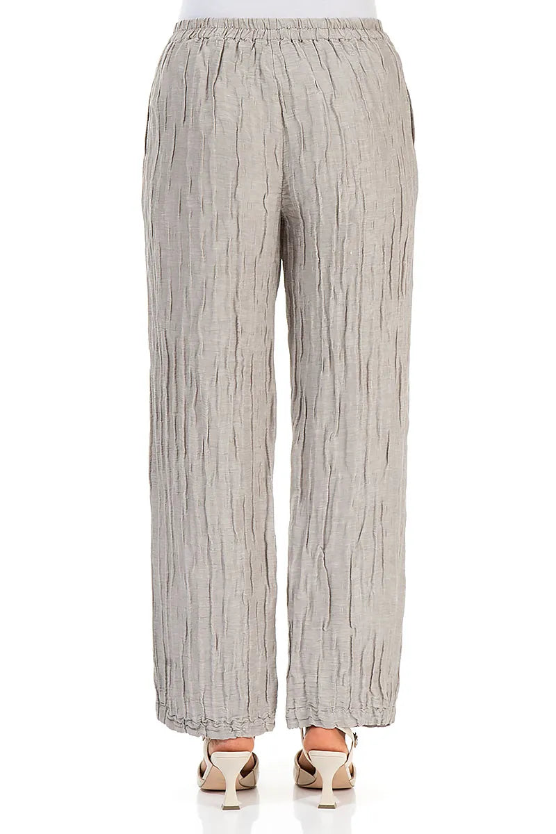 Straight Crinkled Beige Silk Linen Trousers 2