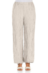 Straight Crinkled Beige Silk Linen Trousers 1