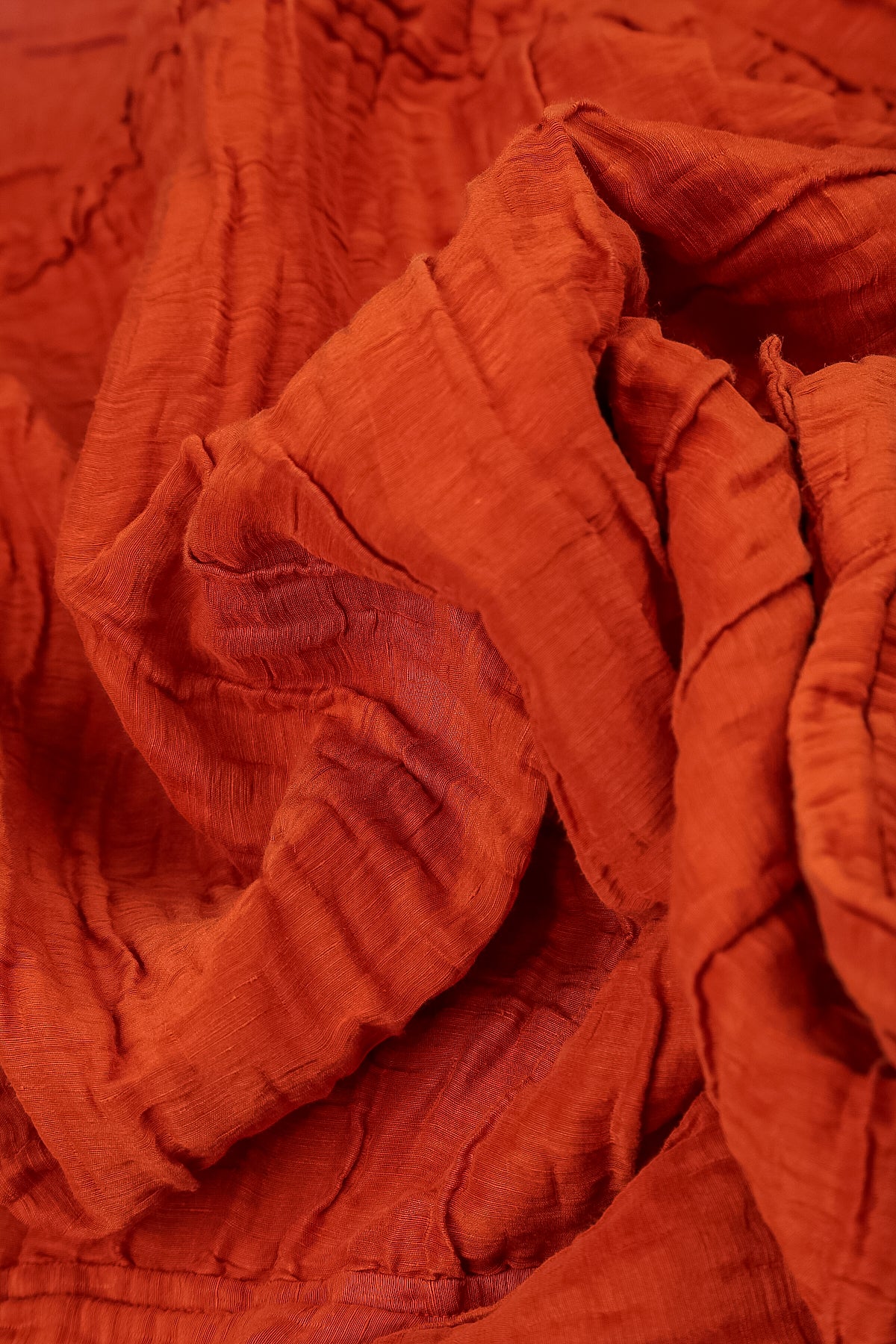 Straight Crinkled Flame Orange Silk Linen Trousers 5