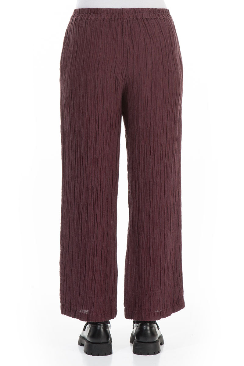 Straight Crinkled Merlot Silk Linen Trousers