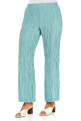 Straight Crinkled Mint Silk Linen Trousers 3