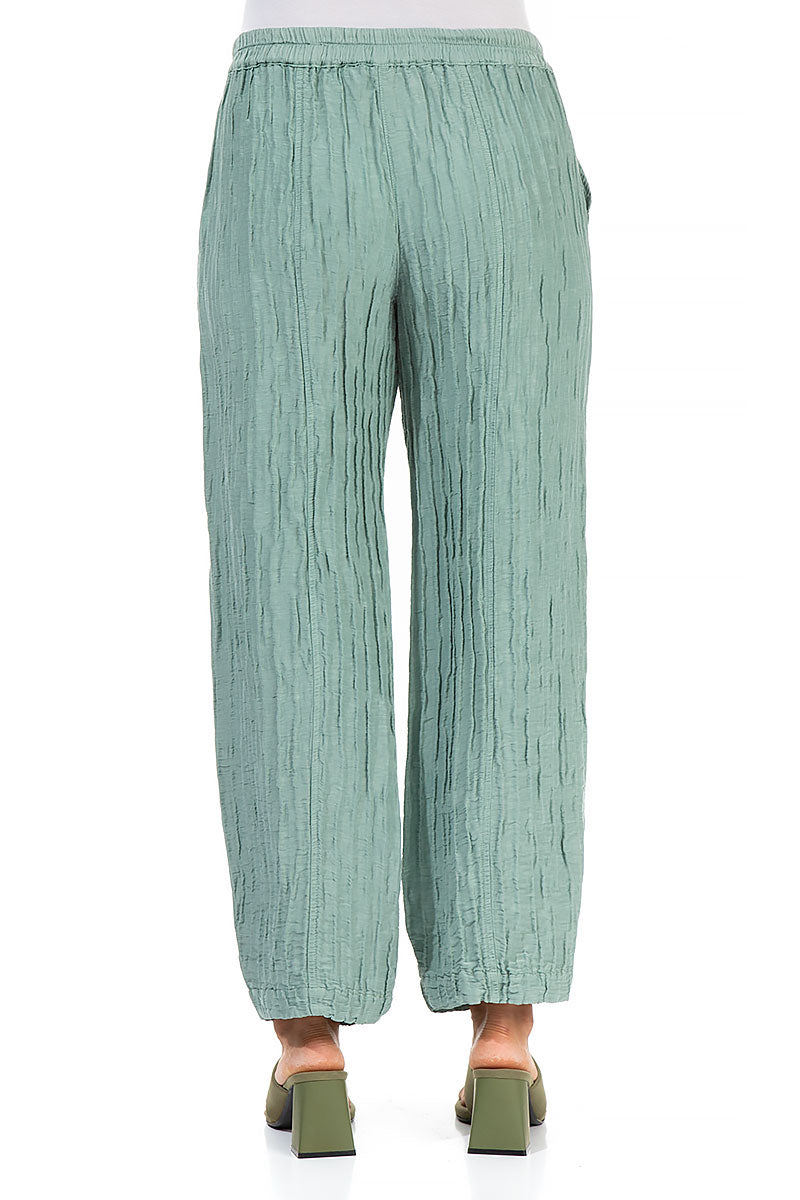 Straight Crinkled Pistachio Silk Trousers