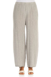 Straight Cropped Beige Silk Viscose Trousers 1