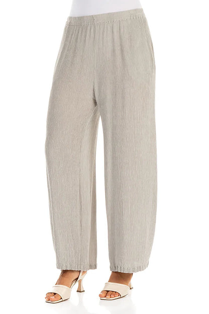 Straight Cropped Beige Silk Viscose Trousers 3