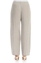 Straight Cropped Beige Silk Viscose Trousers 2