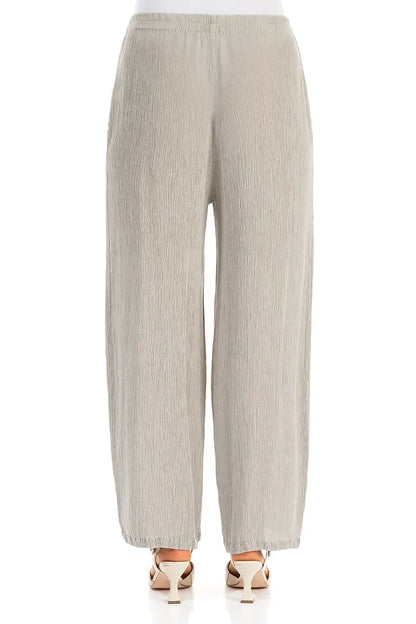 Straight Cropped Beige Silk Viscose Trousers 2