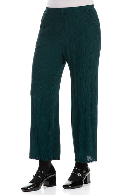 Straight Cropped Emerald Silk Viscose Trousers