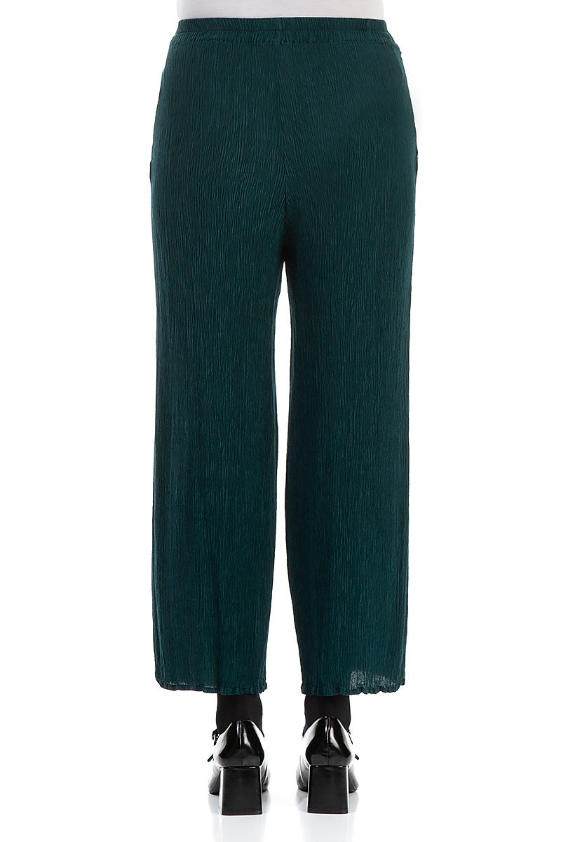 Straight Cropped Emerald Silk Viscose Trousers